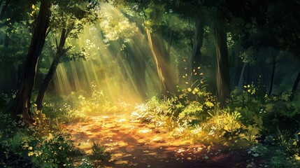 Fototapeta premium Sunlight path through forest