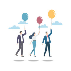 Business people communicating with speech bubbles and balloons