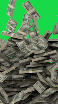 stack of dollars falling green screen