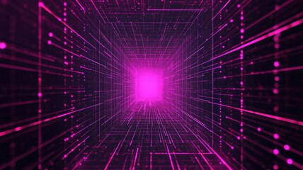 Fototapeta premium Digital cyber grid with glowing neon purple connections in a futuristic network design