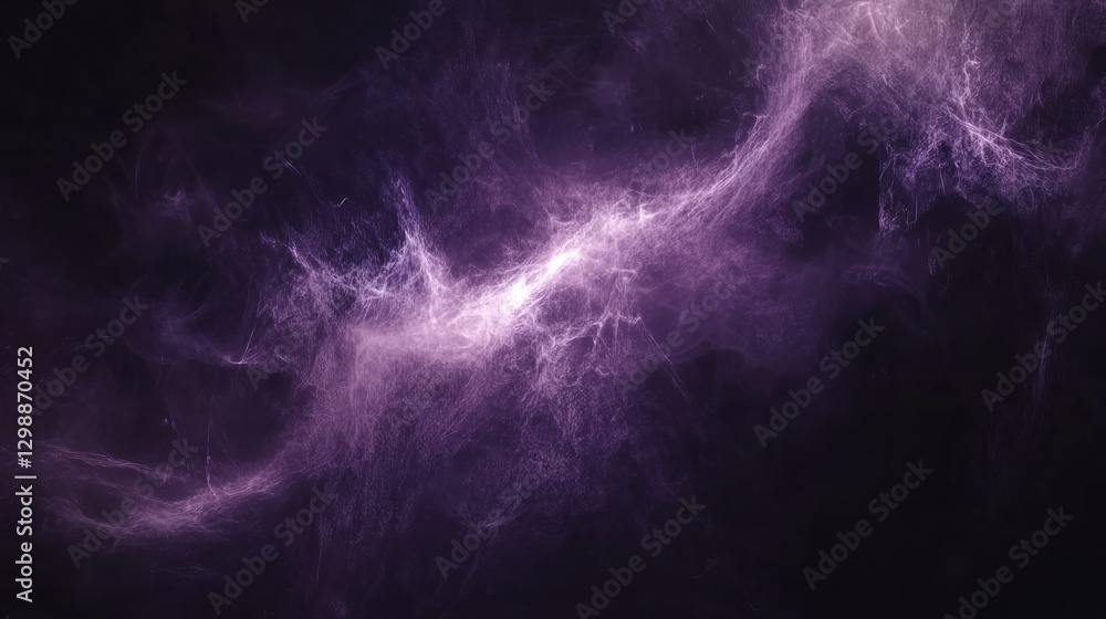 Poster abstract purple nebula background with luminous filament structures in dark space