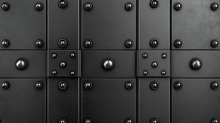 Textured metal wall with large tiles and industrial patterns, featuring fasteners for a striking monochrome effect