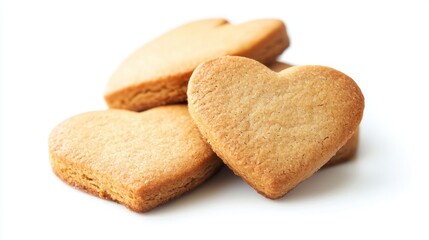 Isolated heart-shaped cookies, white background, soft texture, baked goods collection