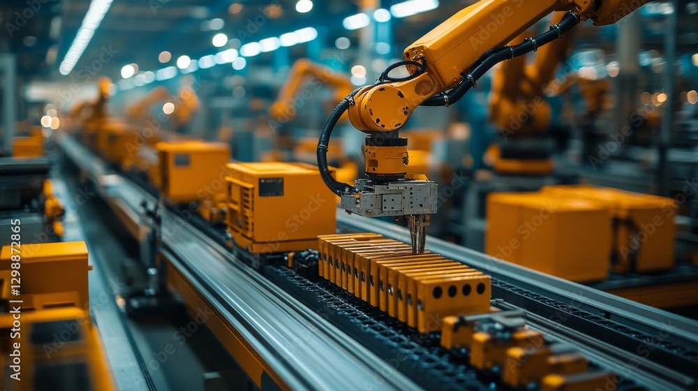 Leinwandbilder in a high-tech manufacturing facility, robotic arms manipulate components along an extensive conveyo