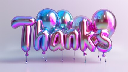 Silver Holographic Bubble Letters Spell Thanks Against a Minimalistic White Background to Express Gratitude and Appreciation