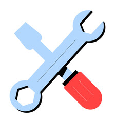 Crossed Wrench And Screwdriver In Flat Vector Illustration Symbolizing Repair, Maintenance, And Mechanical Work, Isolated On White Background