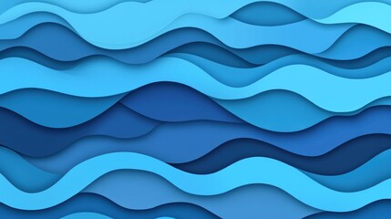 Fototapeta premium Abstract Wavy Paper Cut Layers in Blue Tones Background Design