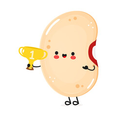 Winning Beans Character. Cheerful Legume with a Golden Trophy