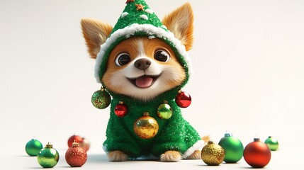 Festive dog in christmas outfit studio pet photography cheerful close-up