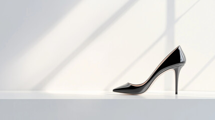 Black high heel shoe, minimalist style, fashion accessory on white surface