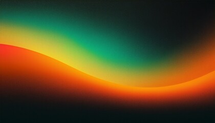 Grainy noise texture background, abstract orange green vibrant glowing color gradient shape on black backdrop, dark banner poster header cover wallpaper design