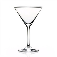 Classic Martini Glass with a Wide Conical Bowl and Slender Stem on a White Background