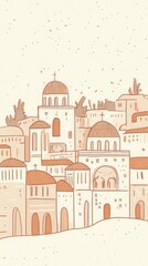 Fototapeta premium Beige and Brown Mediterranean Town Illustration