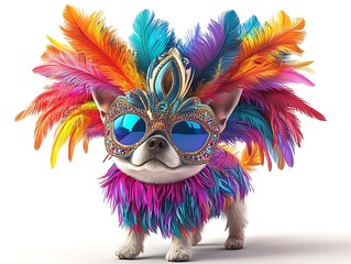 Festive dog in colorful costume celebrating carnival studio portrait