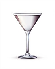 Minimalist Martini Glass with a Long Stem and Clear Liquid on White Background