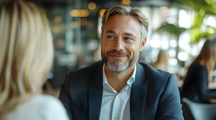 Obraz premium Professional man in tailored suit exuding confidence and style in a business environment