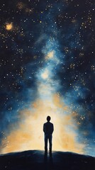 Fototapeta premium Man looking stars blue gold hues