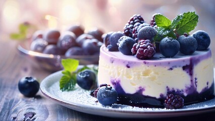 Beautifully Delicious and Brightly Served Blueberry Cheesecake Illustration for National Blueberry Cheesecake Day