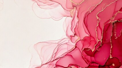 Fototapeta premium 高級感のある薄くて淡いアルコールインクアート ルージュ マーブル模様 余白あり 背景素材 チラシ・バナー・動画素材 16:9サイズ AI生成素材