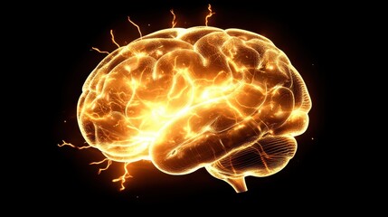 A glowing holographic brain with electric tendrils expanding outward, symbolizing deep learning and rapid mental development.