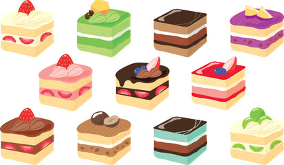 いろいろなスクエアケーキのセット