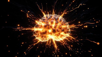 A glowing holographic brain with electric tendrils expanding outward, symbolizing deep learning and rapid mental development.