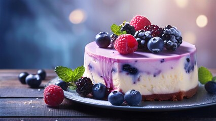 Beautifully Delicious and Brightly Served Blueberry Cheesecake Illustration for National Blueberry Cheesecake Day