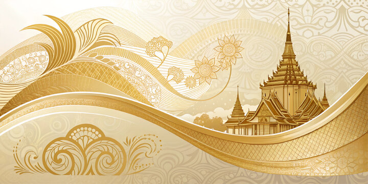 Abstract luxury golden background vector with luxury blue gold wave lines. Includes Thai temple, Thai culture, Asian tribe.