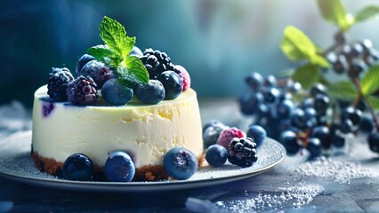 Beautifully Delicious and Brightly Served Blueberry Cheesecake Illustration for National Blueberry Cheesecake Day