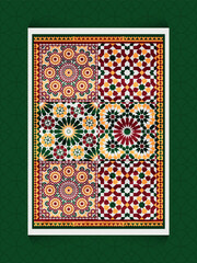 Islamic Tile Design With Geometric Patterns in vibrant colors Tones, evoking a sense of traditional artistry and cultural heritage.