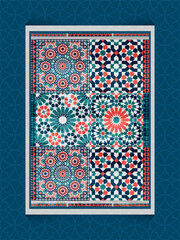 Islamic Tile Design With Geometric Patterns in vibrant colors Tones, evoking a sense of traditional artistry and cultural heritage.