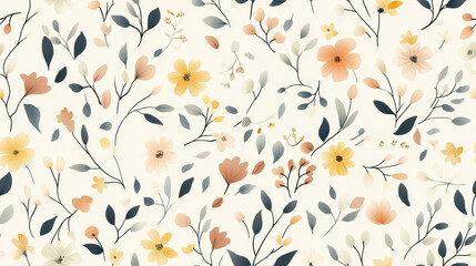 Seamless tiny floral pattern with hand-drawn flowers and pastel colors