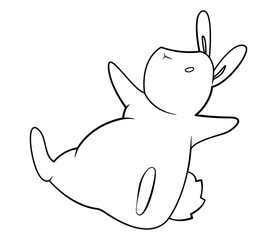 Cute white rabbit. Cartoon character. Outline. Coloring page. Hand drawing. Easter illustration.