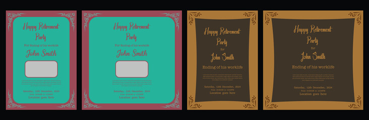 Set of retirement party invitation, square banner, instagram story and a4 poster, vector illustration Retirement Party Invitation Layout with Gold Accents Happy retirement Retirement party greeting