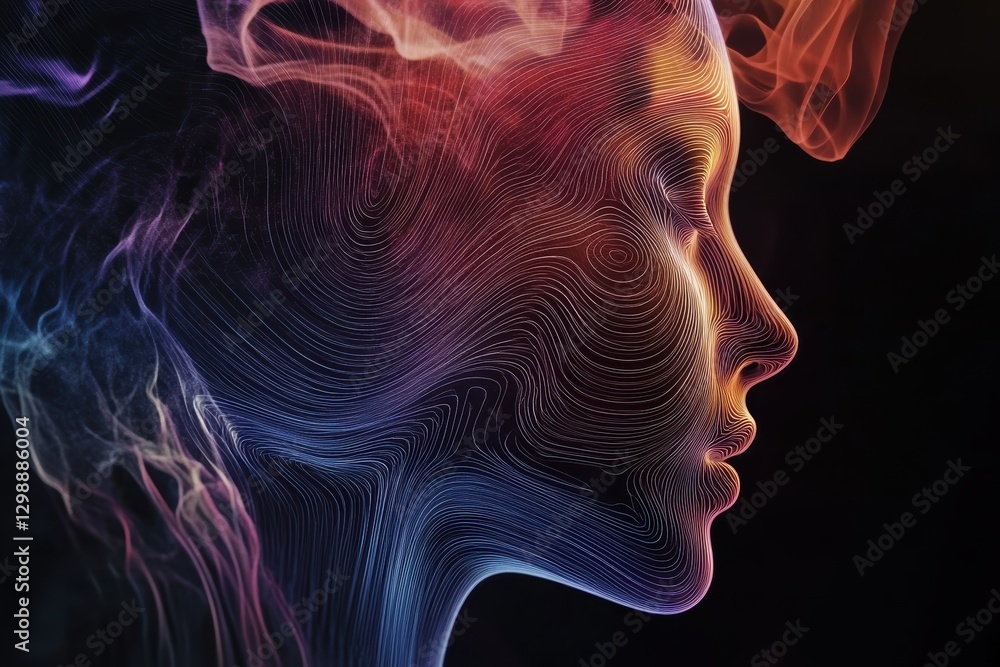 Poster portrait of artificial intelligence showcasing digital abstraction and intricate lines