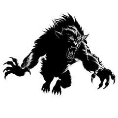 Obraz premium Ferocious Werewolf – Illustration for Fantasy Art, Game Design, Book Covers, and Dark-Themed Merchandise. Fierce Spirit and Mystical Aura of the Werewolf, Making It Ideal for Horror, Mythology