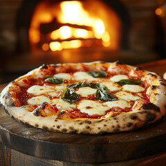 pizza on a wooden table