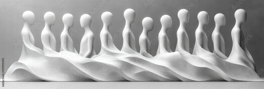Poster black and white figures in minimalist design create a thoughtful scene of unity and connection