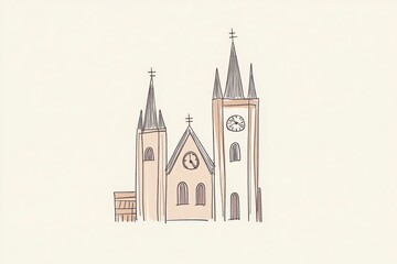 Fototapeta premium Beige Church Building Line Art Illustration