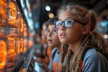 Obraz premium Children explore fascinating science exhibits in a museum environment