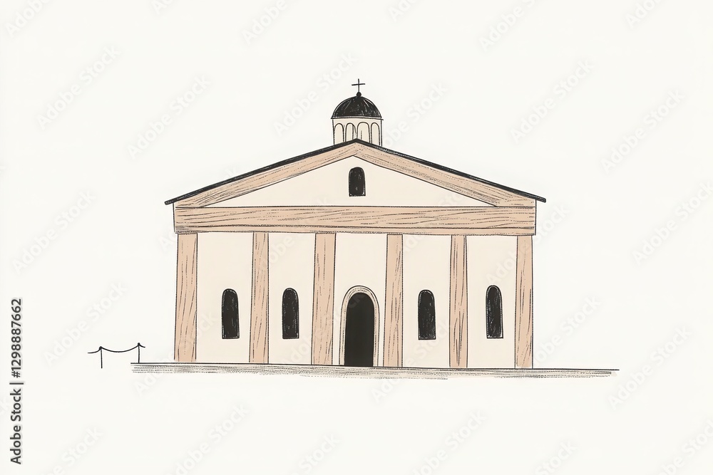 Aufkleber beige classical building illustration with columns and facade view of building exterior design illus