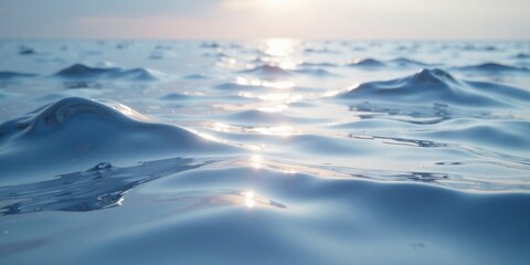 Fototapeta premium Serene Ocean Surface Gentle Waves Reflecting Sunlight at Dawn