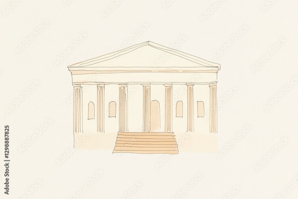 Poster beige classical building illustration with columns and steps