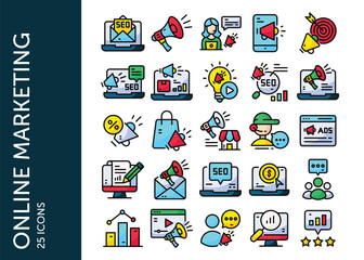 Online Marketing icon pack. Set icon design