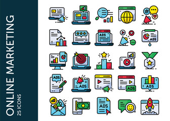 Online Marketing icon pack. Set icon design