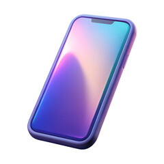 Modern 3D icon of a sleek smartphone with a glowing screen, rounded edges, gradient reflections, realistic lighting, soft drop shadows, transparent background