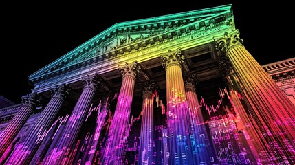 vibrant financial architecture with data visualization