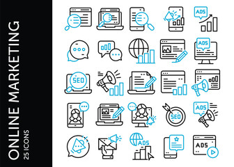 Online Marketing icon pack. Set icon design