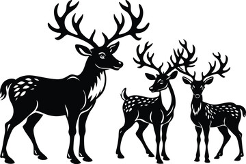 set of silhouettes of deer