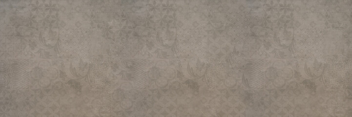 Obraz premium Old gray vintage shabby damask patchwork tiles stone concrete cement wall texture background banner..